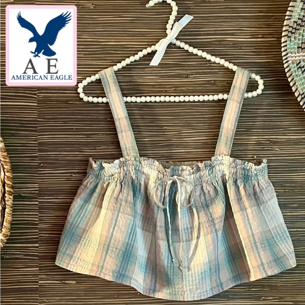 nwot‎ AMERICAN EAGLE crop swing top in pastel plaid - medium